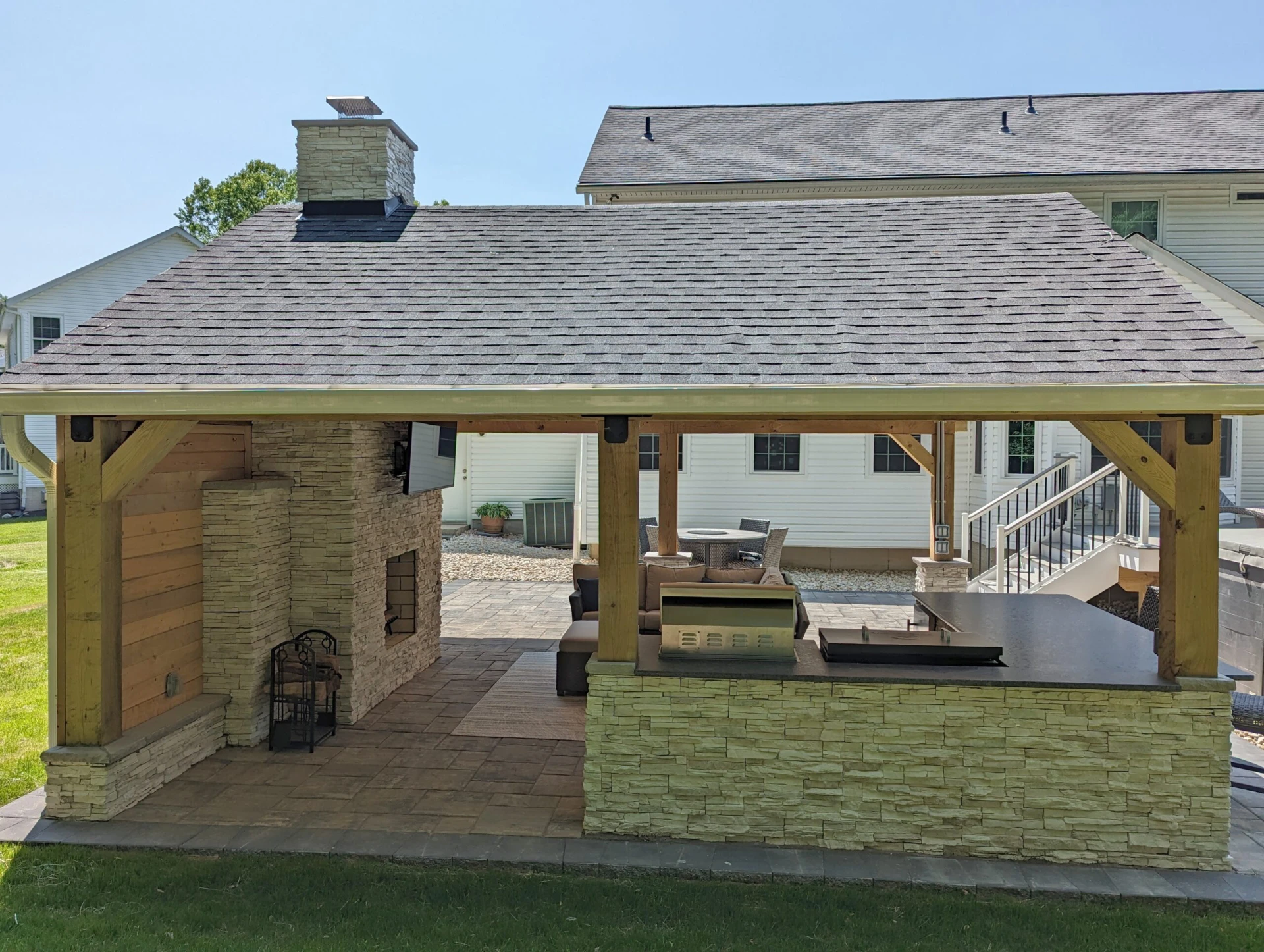 Pavilion Fireplace Kitchen Paver Patio scaled