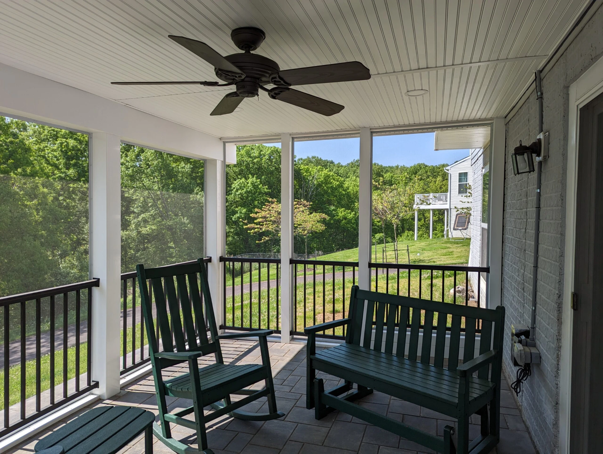 Screened Porch with Fan Recessed Lights and Paver Patio scaled