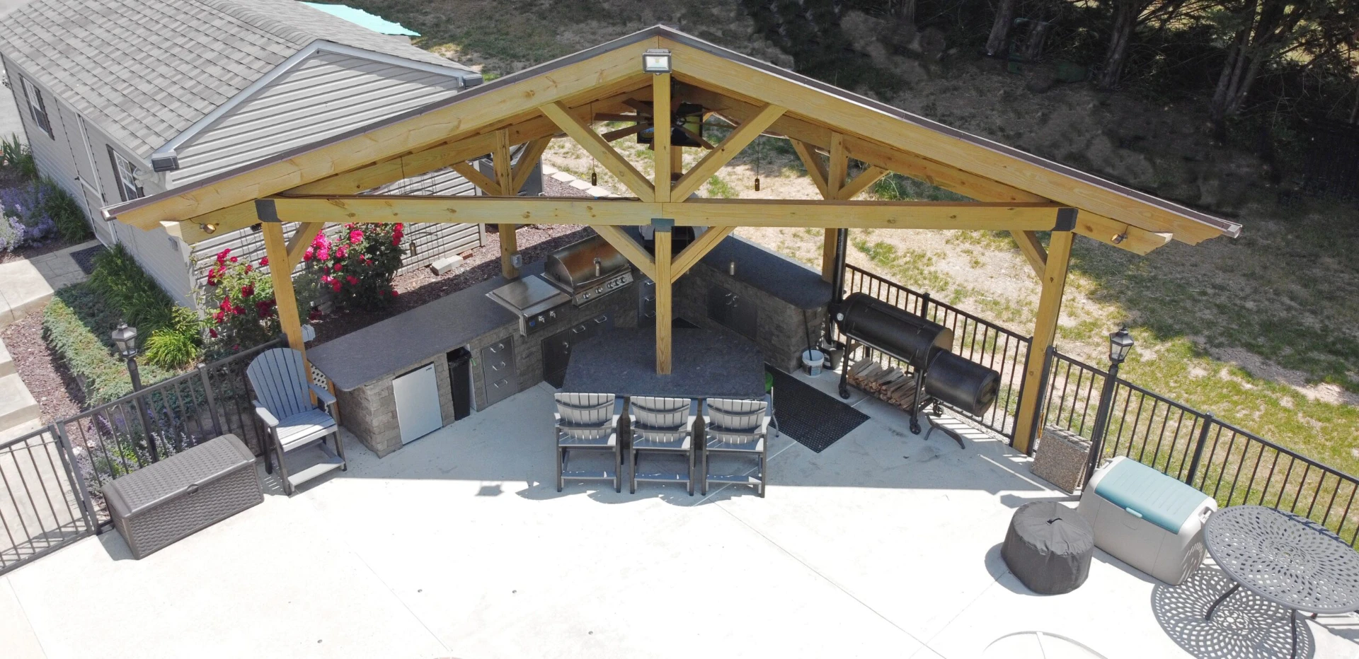 Aerial view of the outdoor living kitchen