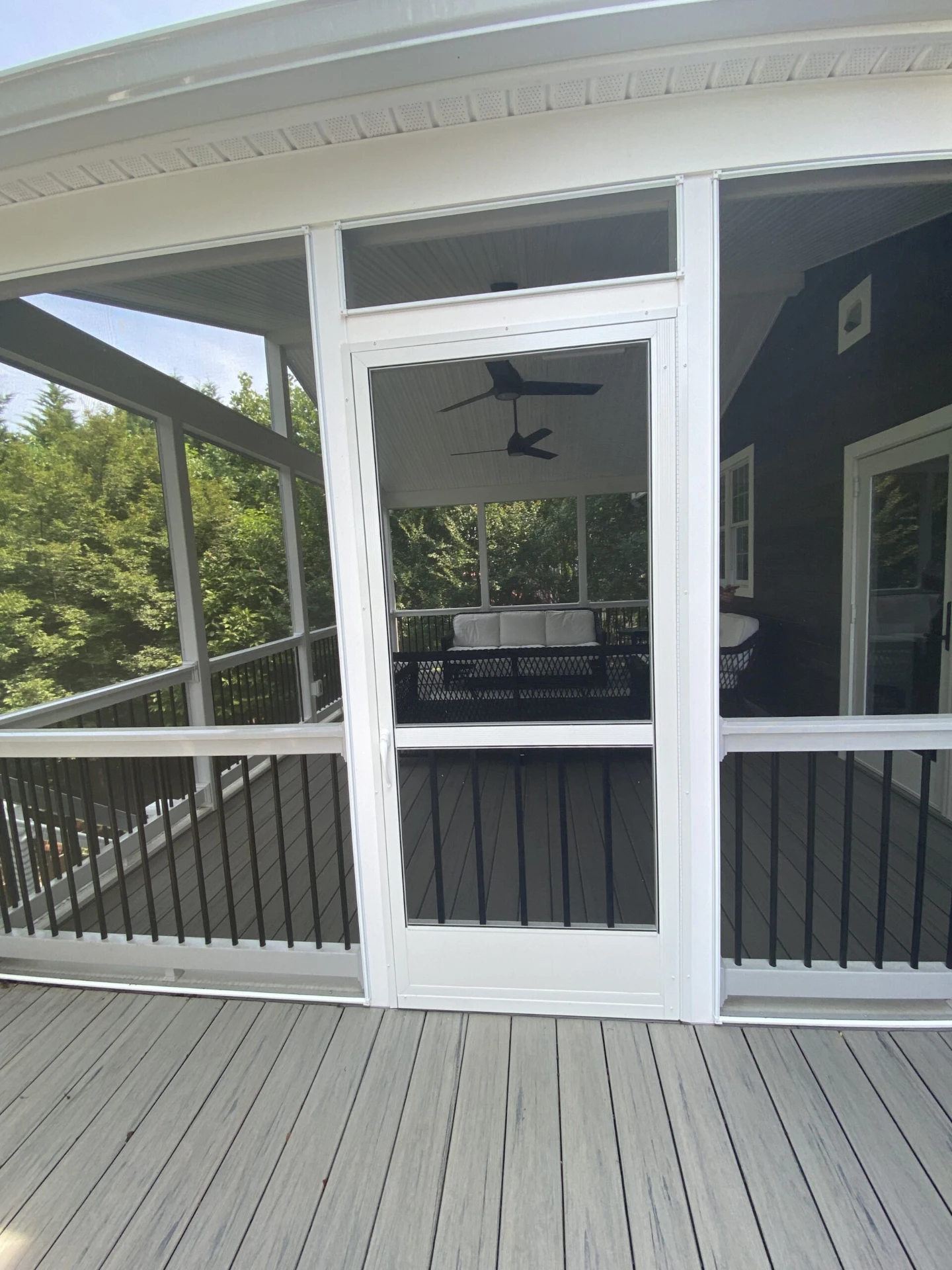 Front view of the screened porch with ashgray decking