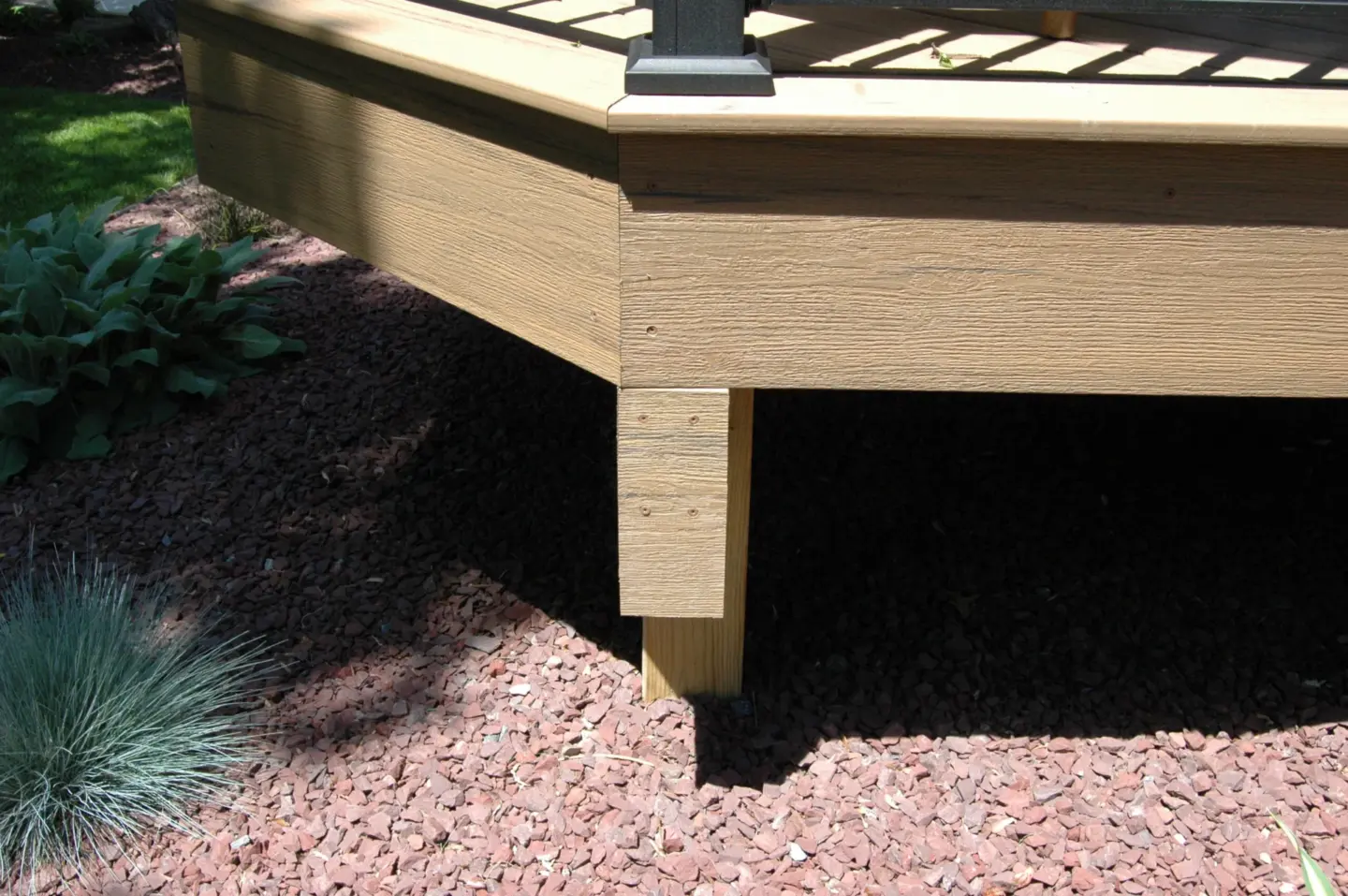 Sun kissed raised deck framing