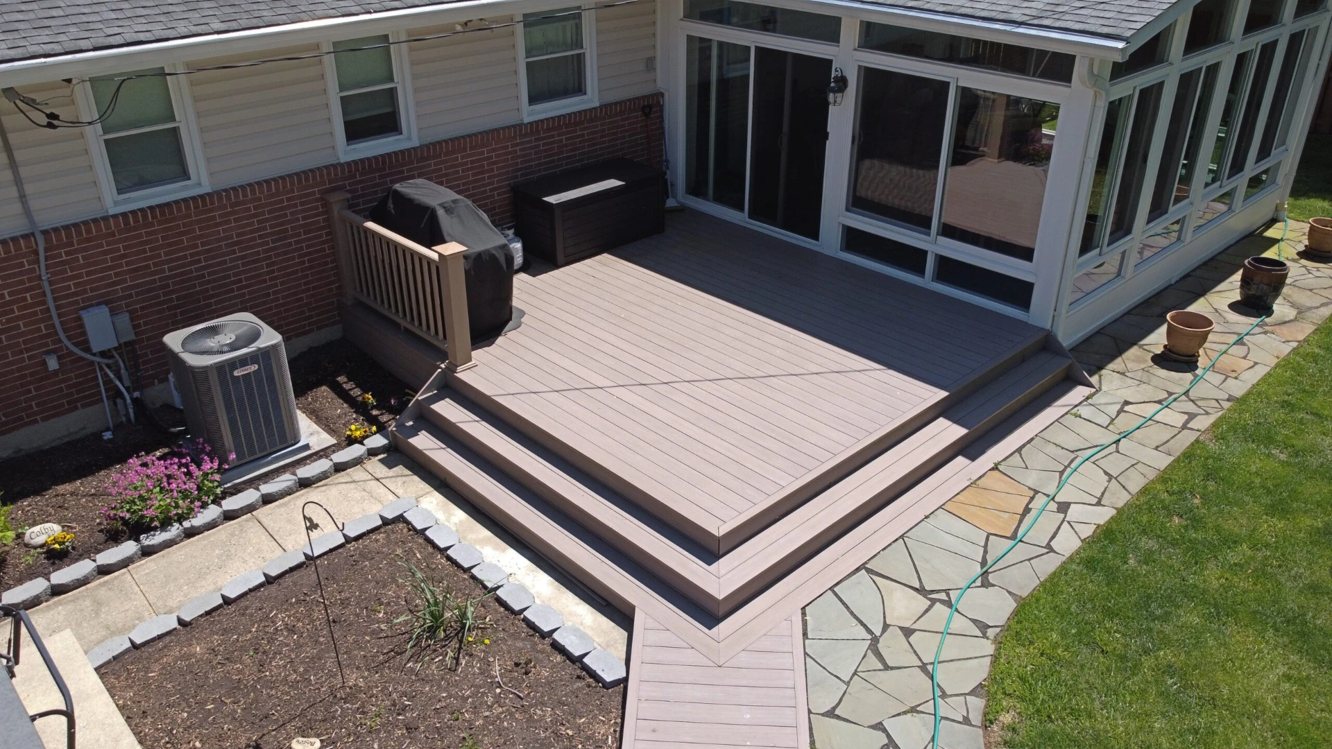 Wooden deck with wooden small rail on skirting